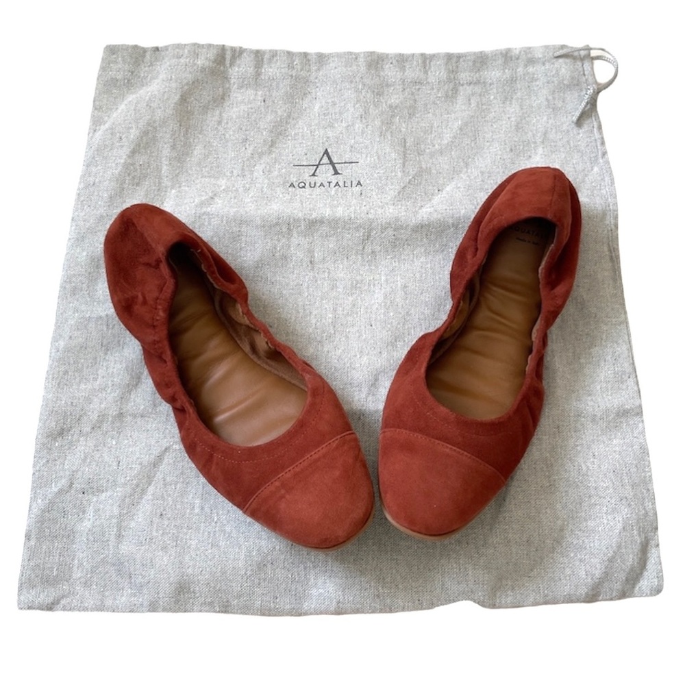Aquatalia burnt orange terracotta suede leather ballet flats